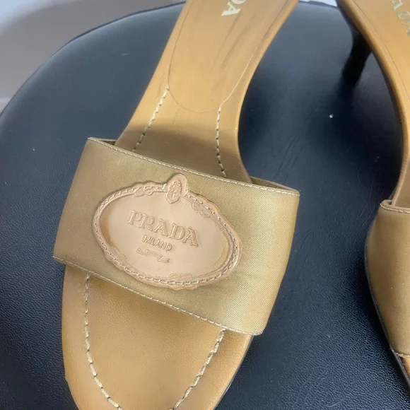Prada Milano Tan Satin Slide Heels Made in Italy Women’s Size 39 - Picture 9 of 9